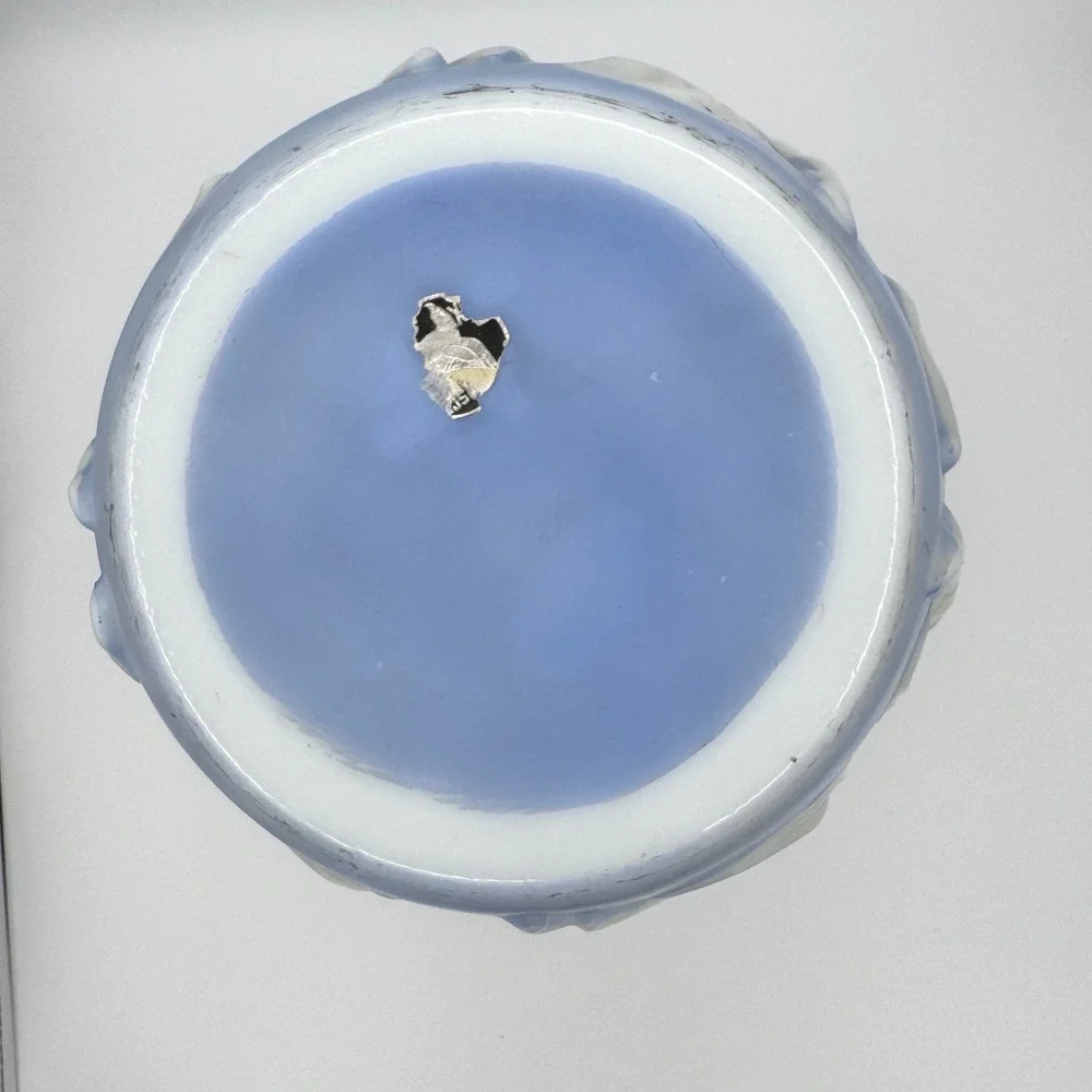 Vintage Phoenix Glass Dancing Ladies Vase Blue White Art Deco Nude Nymph 11.5